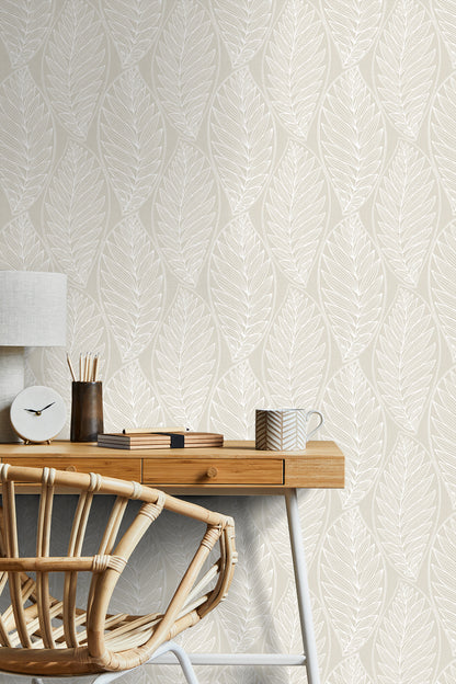 Seabrook Designs Summer House Kira Leaf Husk Botanical Coastal Beige Matte  - SC20305