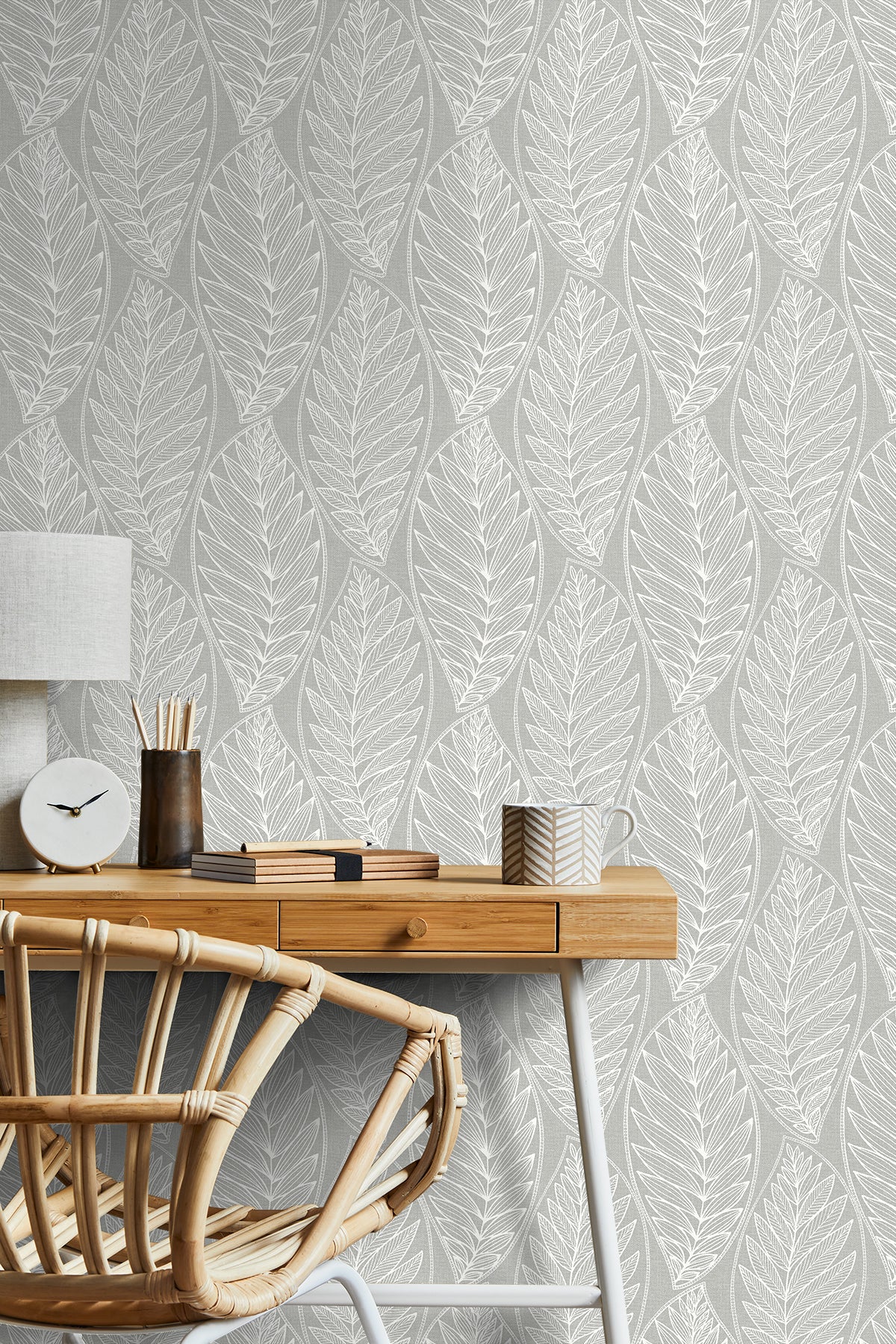 Seabrook Designs Summer House Kira Leaf Husk Botanical Coastal Grey Matte  - SC20308
