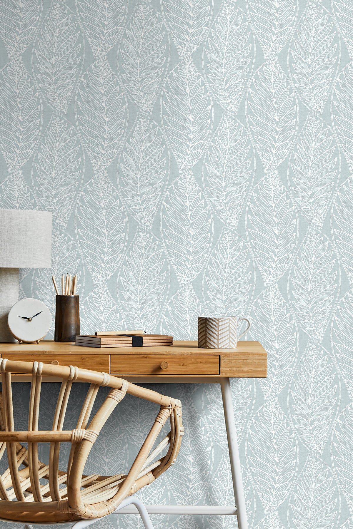 Seabrook Designs Summer House Kira Leaf Husk Botanical Coastal Blue Matte  - SC20312