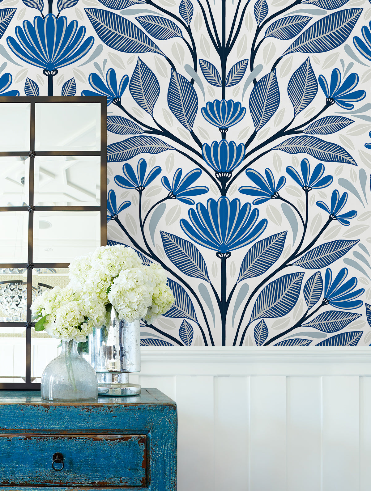 Seabrook Designs Summer House Carmela Folk Floral Floral Contemporary Blue Matte  - SC20602