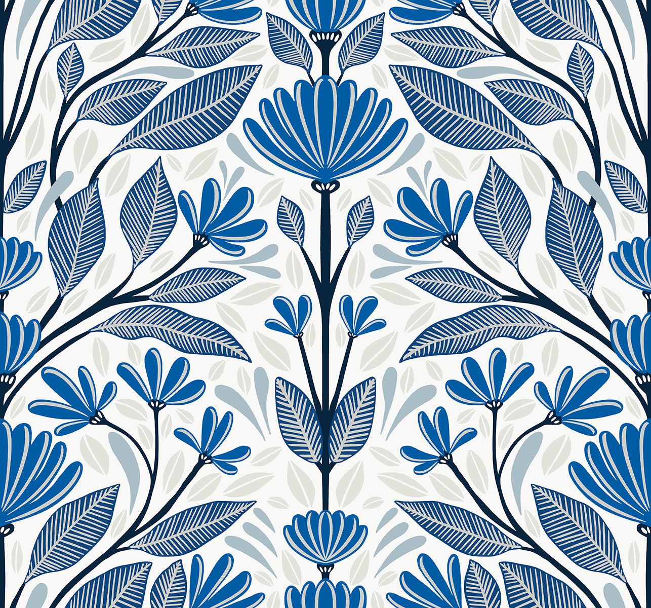 Seabrook Designs Summer House Carmela Folk Floral Floral Contemporary Blue Matte Sidewall - SC20602