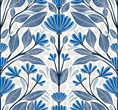 Seabrook Designs Summer House Carmela Folk Floral Floral Contemporary Blue Matte  - SC20602