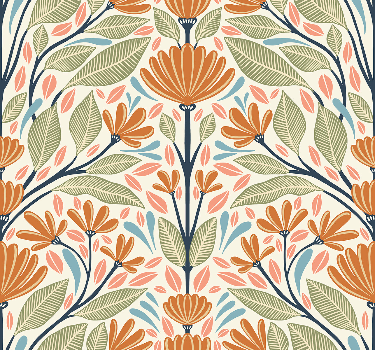 Seabrook Designs Summer House Carmela Folk Floral Floral Contemporary Multi Matte Sidewall - SC20606