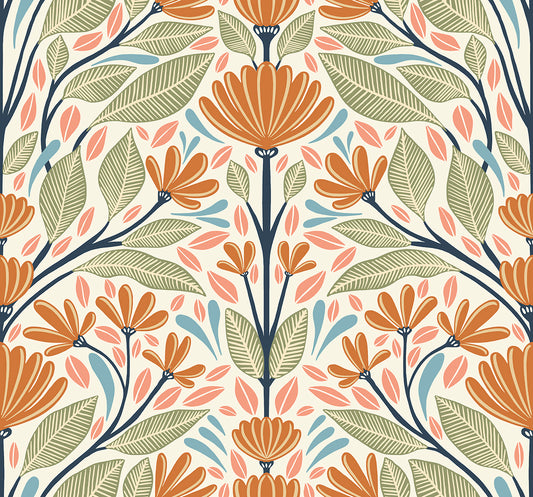 Seabrook Designs Summer House Carmela Folk Floral Floral Contemporary Multi Matte Sidewall - SC20606