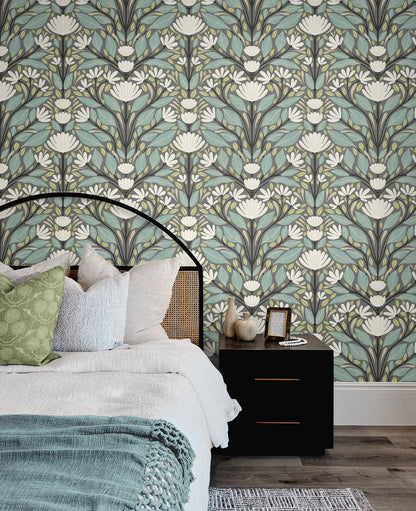 Seabrook Designs Summer House Carmela Folk Floral Floral Contemporary Grey Matte  - SC20608