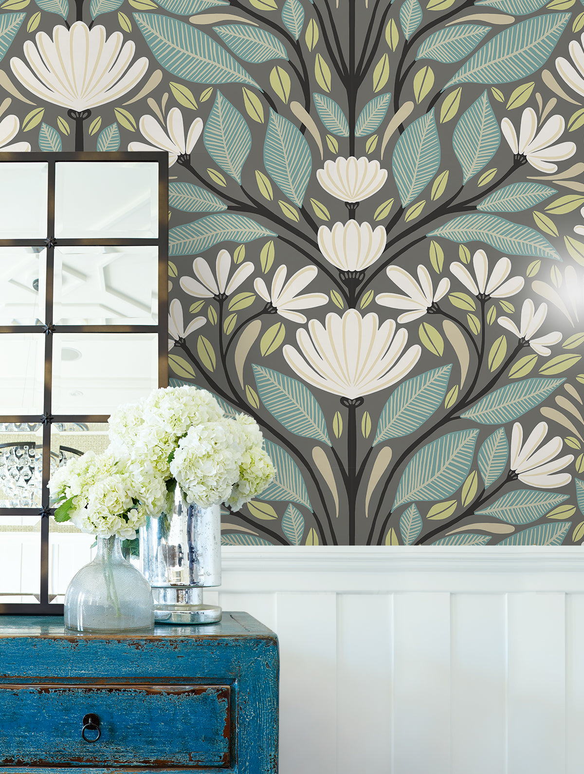 Seabrook Designs Summer House Carmela Folk Floral Floral Contemporary Grey Matte  - SC20608