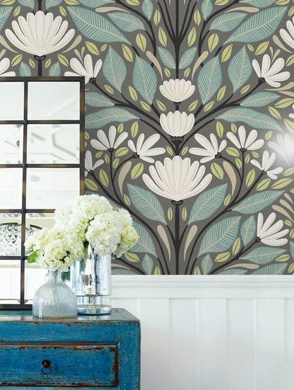 Seabrook Designs Summer House Carmela Folk Floral Floral Contemporary Grey Matte  - SC20608