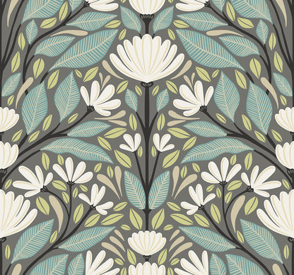 Seabrook Designs Summer House Carmela Folk Floral Floral Contemporary Grey Matte  - SC20608