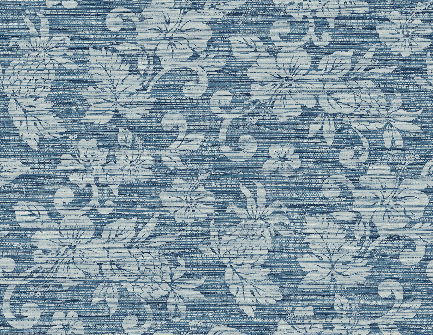 Seabrook Designs Summer House Juno Island Floral Floral Coastal Blue Matte Sidewall - SC20802