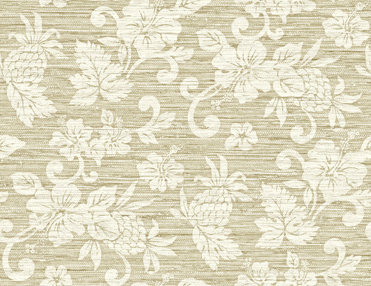 Seabrook Designs Summer House Juno Island Floral Floral Coastal Beige Matte Sidewall - SC20805