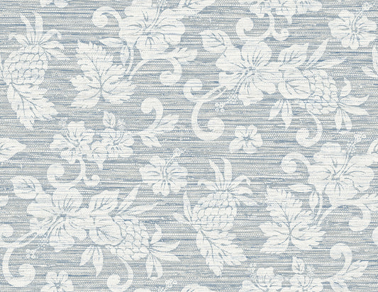 Seabrook Designs Summer House Juno Island Floral Floral Coastal Blue Matte Sidewall - SC20812