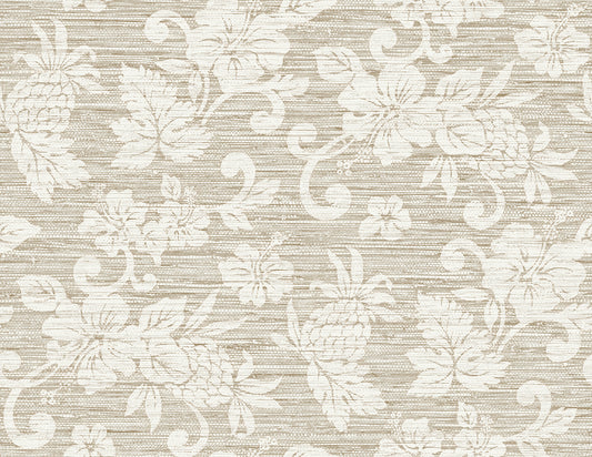 Seabrook Designs Summer House Juno Island Floral Floral Coastal Beige Matte Sidewall - SC20815