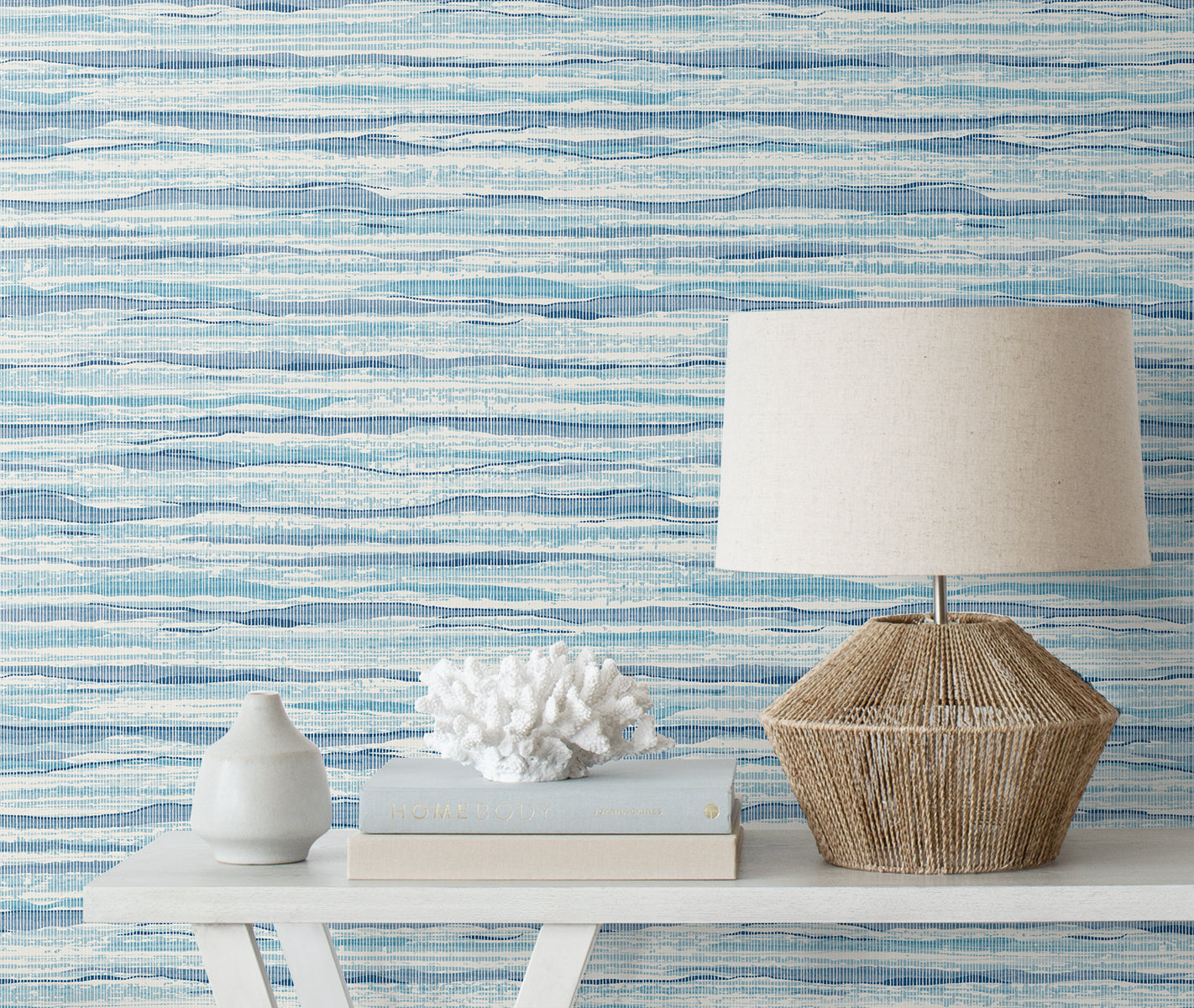 Seabrook Designs Summer House Skye Wave Stringcloth Sisal Coastal Blue Matte  - SC21122
