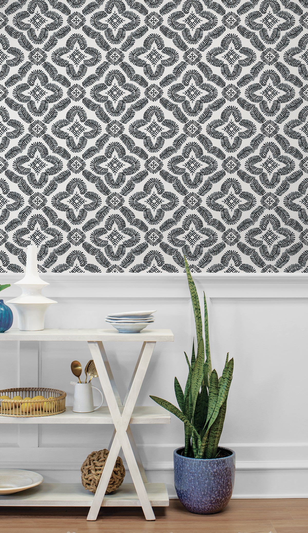 Seabrook Designs Summer House Talia Botanical Medallion Geometric Contemporary Black Matte  - SC21300