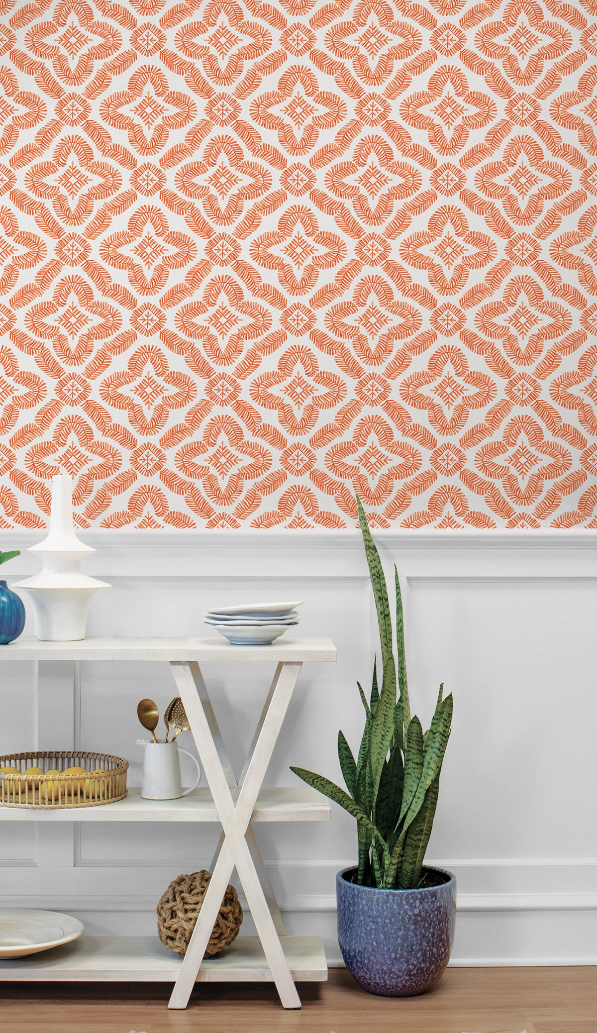 Seabrook Designs Summer House Talia Botanical Medallion Geometric Contemporary Orange Matte  - SC21301