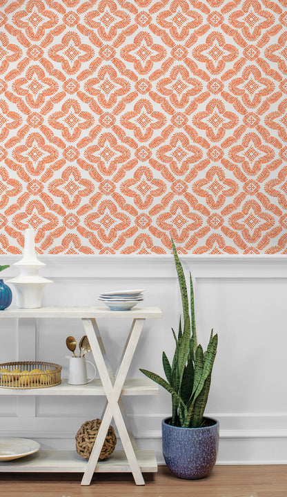 Seabrook Designs Summer House Talia Botanical Medallion Geometric Contemporary Orange Matte  - SC21301