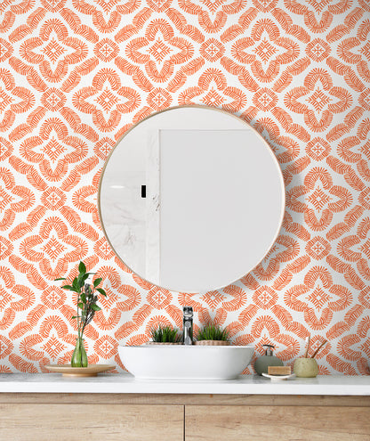 Seabrook Designs Summer House Talia Botanical Medallion Geometric Contemporary Orange Matte  - SC21301