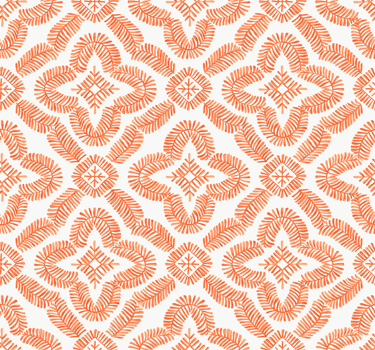 Seabrook Designs Summer House Talia Botanical Medallion Geometric Contemporary Orange Matte Sidewall - SC21301