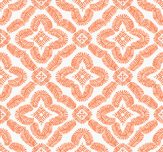 Seabrook Designs Summer House Talia Botanical Medallion Geometric Contemporary Orange Matte Sidewall - SC21301