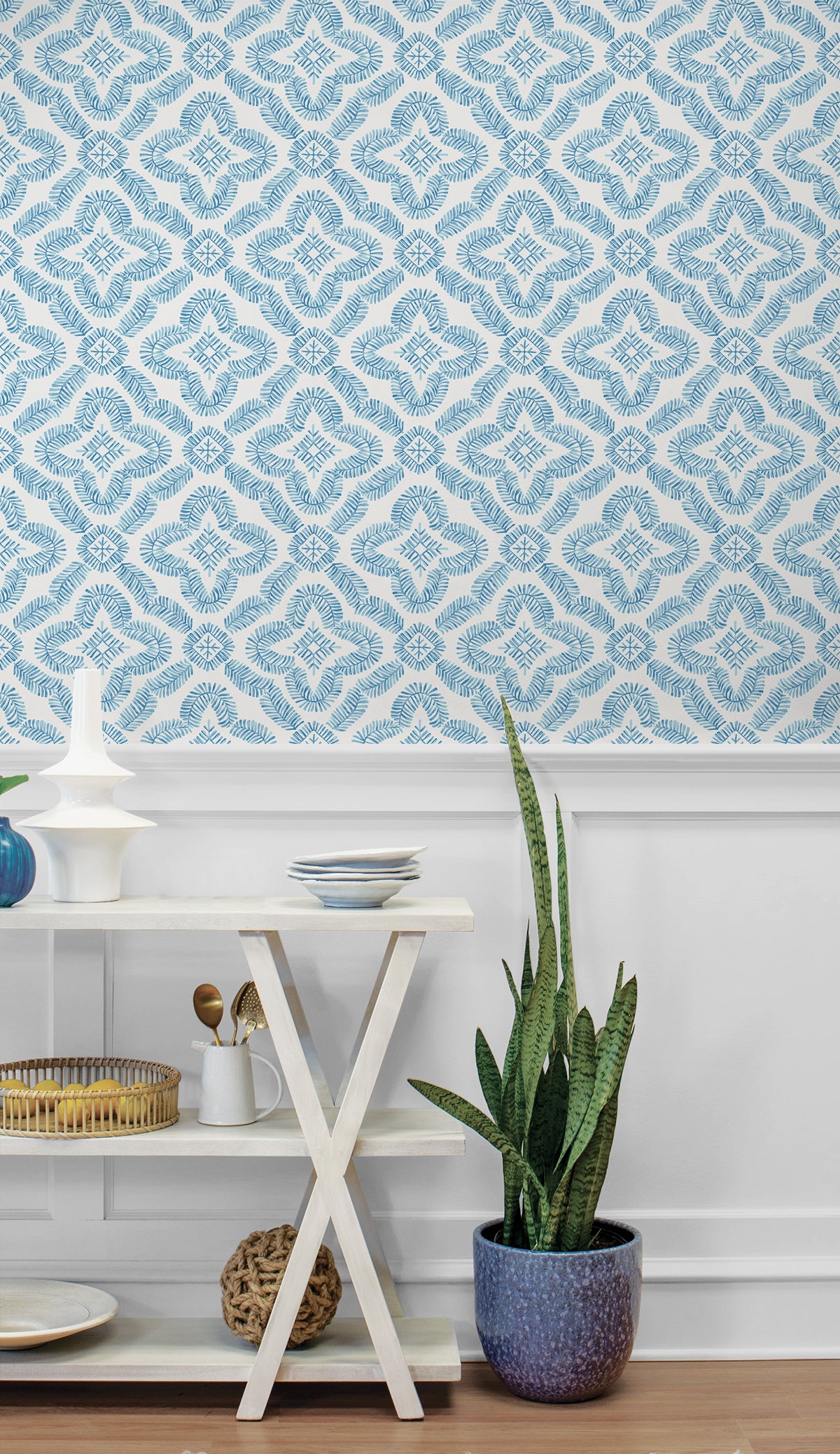Seabrook Designs Summer House Talia Botanical Medallion Geometric Contemporary Blue Matte  - SC21302