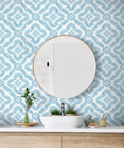 Seabrook Designs Summer House Talia Botanical Medallion Geometric Contemporary Blue Matte  - SC21302