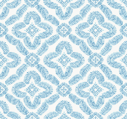 Seabrook Designs Summer House Talia Botanical Medallion Geometric Contemporary Blue Matte  - SC21302