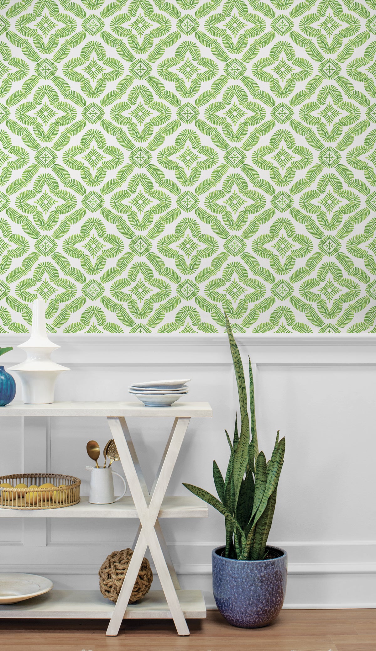 Seabrook Designs Summer House Talia Botanical Medallion Geometric Contemporary Green Matte  - SC21304