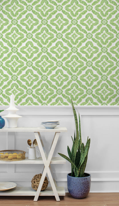 Seabrook Designs Summer House Talia Botanical Medallion Geometric Contemporary Green Matte  - SC21304