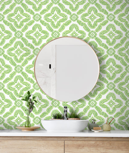 Seabrook Designs Summer House Talia Botanical Medallion Geometric Contemporary Green Matte  - SC21304