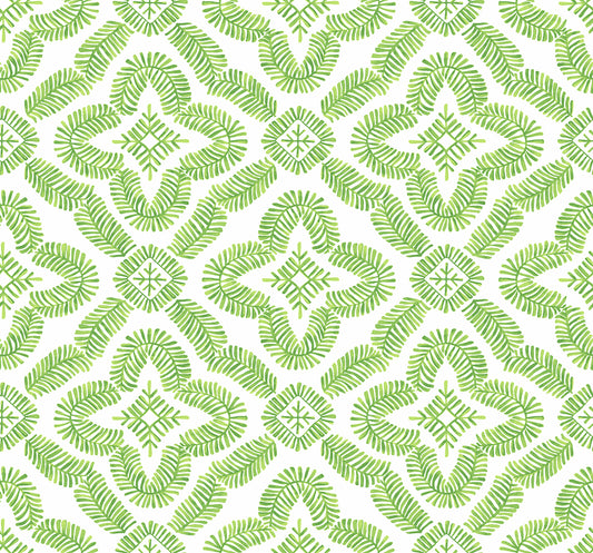 Seabrook Designs Summer House Talia Botanical Medallion Geometric Contemporary Green Matte Sidewall - SC21304