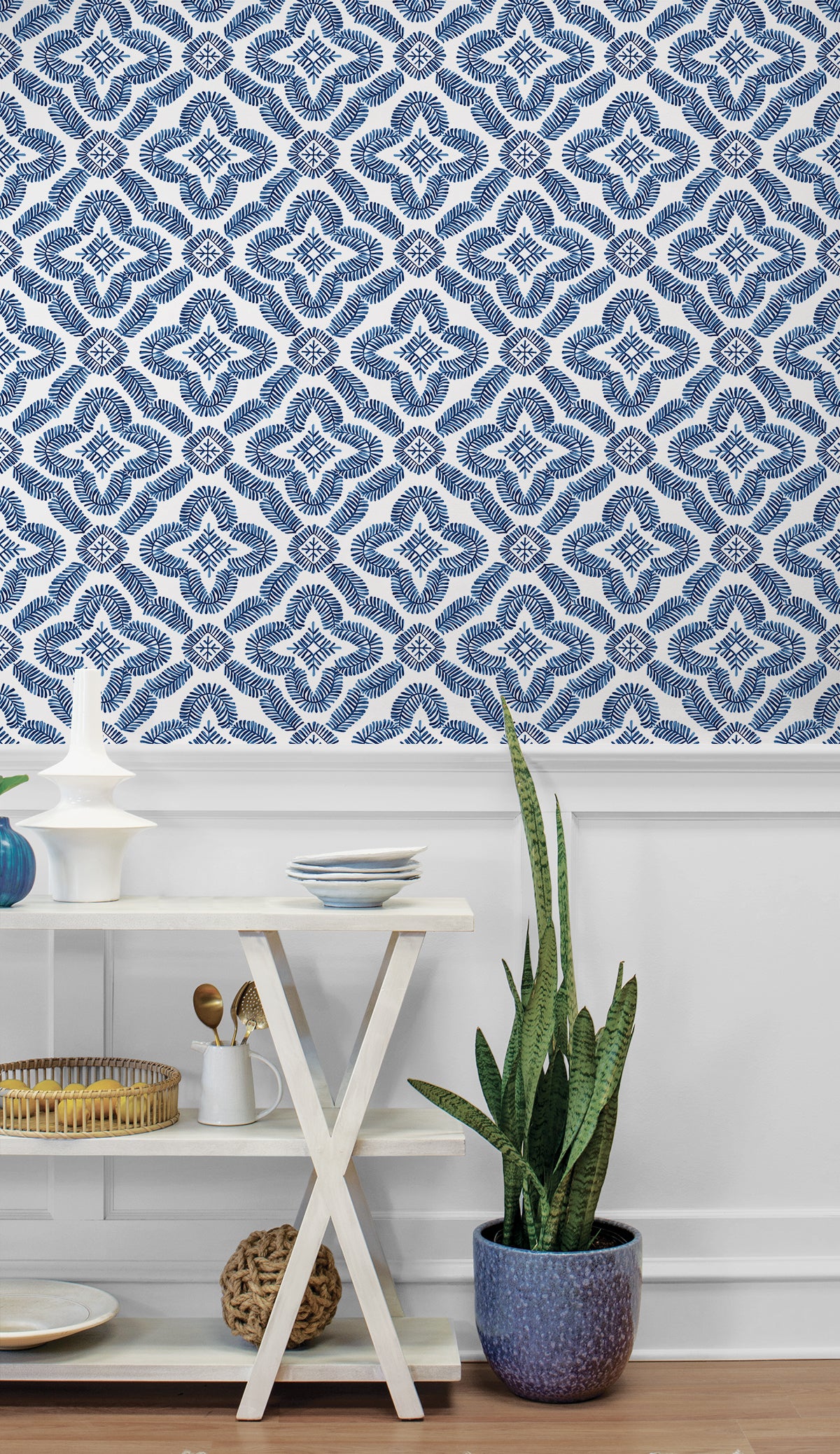 Seabrook Designs Summer House Talia Botanical Medallion Geometric Contemporary Blue Matte  - SC21312