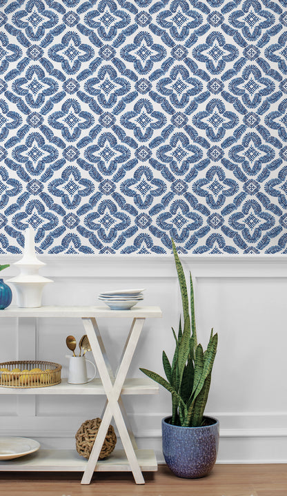 Seabrook Designs Summer House Talia Botanical Medallion Geometric Contemporary Blue Matte  - SC21312