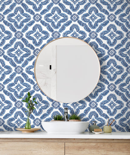 Seabrook Designs Summer House Talia Botanical Medallion Geometric Contemporary Blue Matte  - SC21312