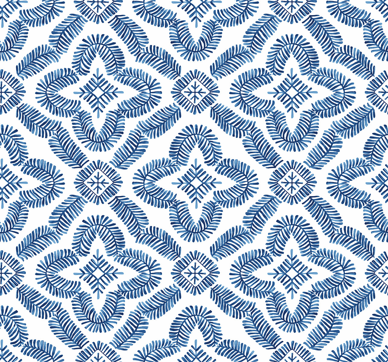 Seabrook Designs Summer House Talia Botanical Medallion Geometric Contemporary Blue Matte Sidewall - SC21312