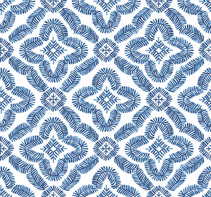 Seabrook Designs Summer House Talia Botanical Medallion Geometric Contemporary Blue Matte  - SC21312