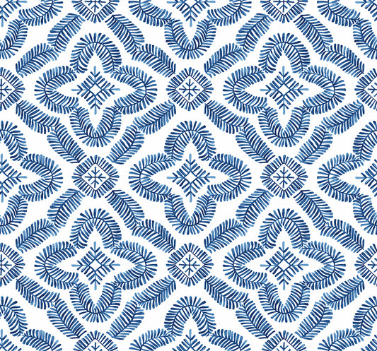 Seabrook Designs Summer House Talia Botanical Medallion Geometric Contemporary Blue Matte Sidewall - SC21312