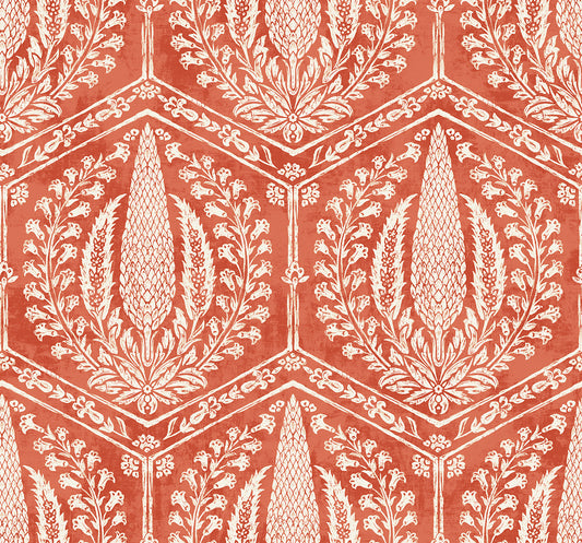 Seabrook Designs Summer House Cyrus Harvest Botanical Country Orange Matte Sidewall - SC21401