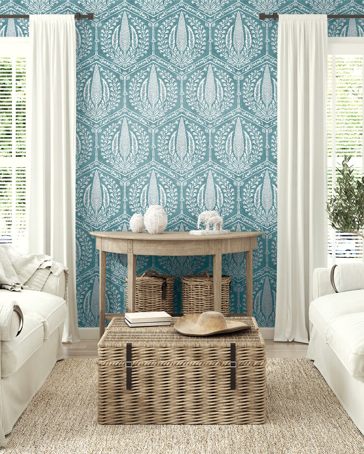 Seabrook Designs Summer House Cyrus Harvest Botanical Country Blue Matte  - SC21402