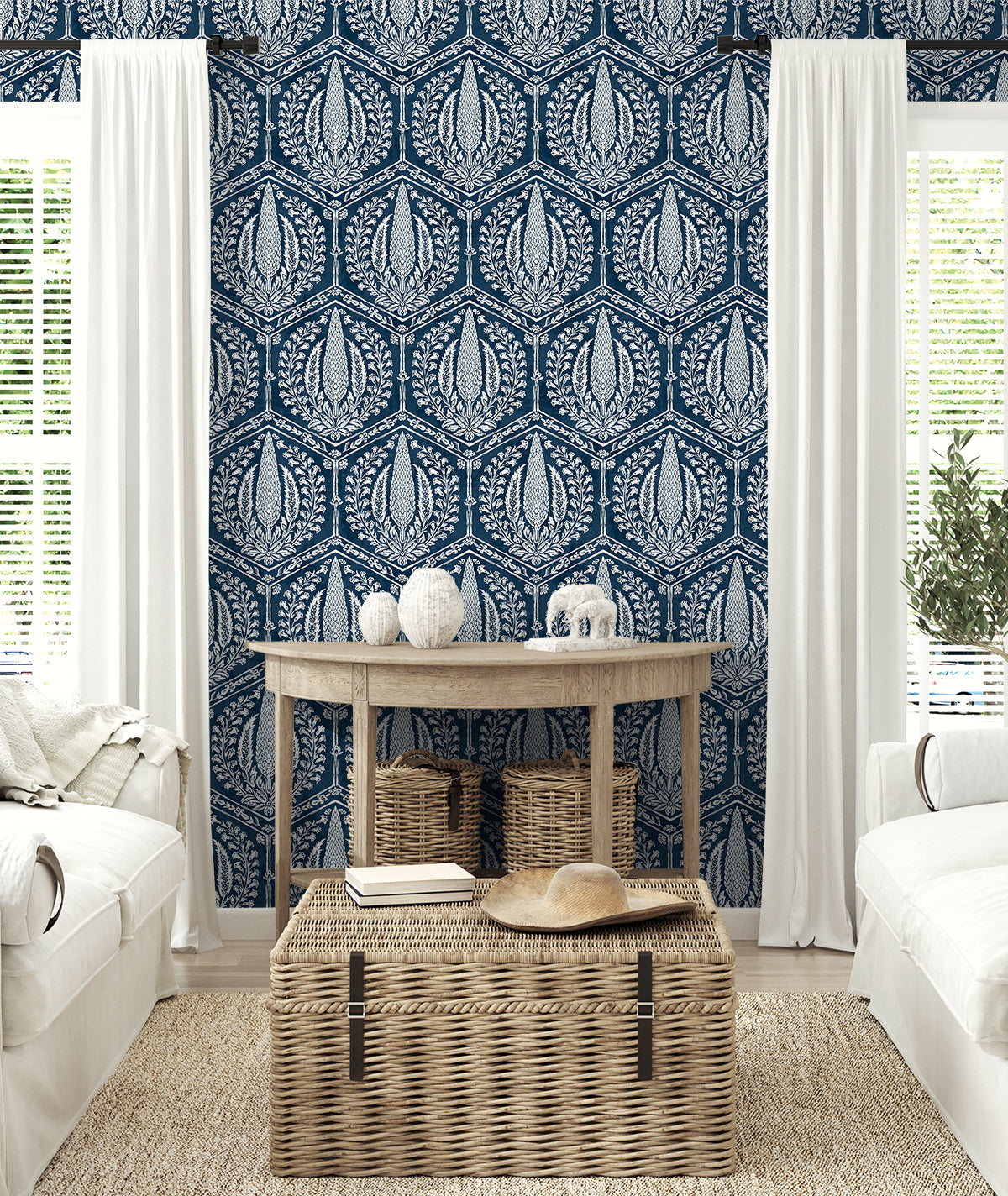 Seabrook Designs Summer House Cyrus Harvest Botanical Country Blue Matte  - SC21412