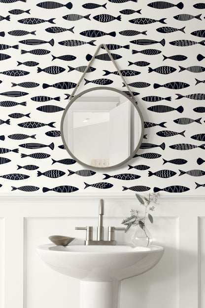 Seabrook Designs Summer House Bay Fish Animal Print Coastal Black Matte  - SC21500