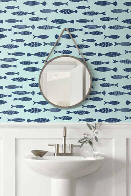 Seabrook Designs Summer House Bay Fish Animal Print Coastal Blue Matte  - SC21502