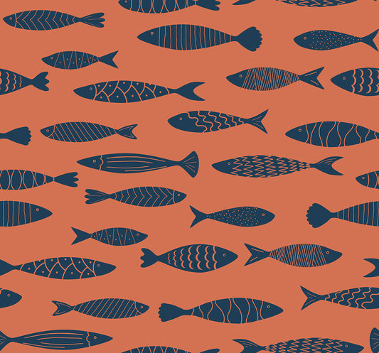 Seabrook Designs Summer House Bay Fish Animal Print Coastal Orange Matte Sidewall - SC21506