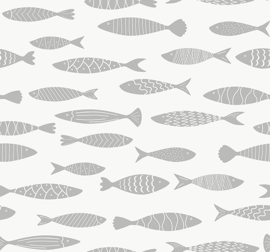 Seabrook Designs Summer House Bay Fish Animal Print Coastal Silver Metallic Sidewall - SC21508