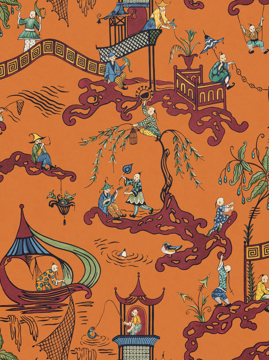 SCALAMANDRE PING - WALLCOVERING CHINOISERIE,SCENIC  PUMPKIN PORT   - SCWP16254D0003