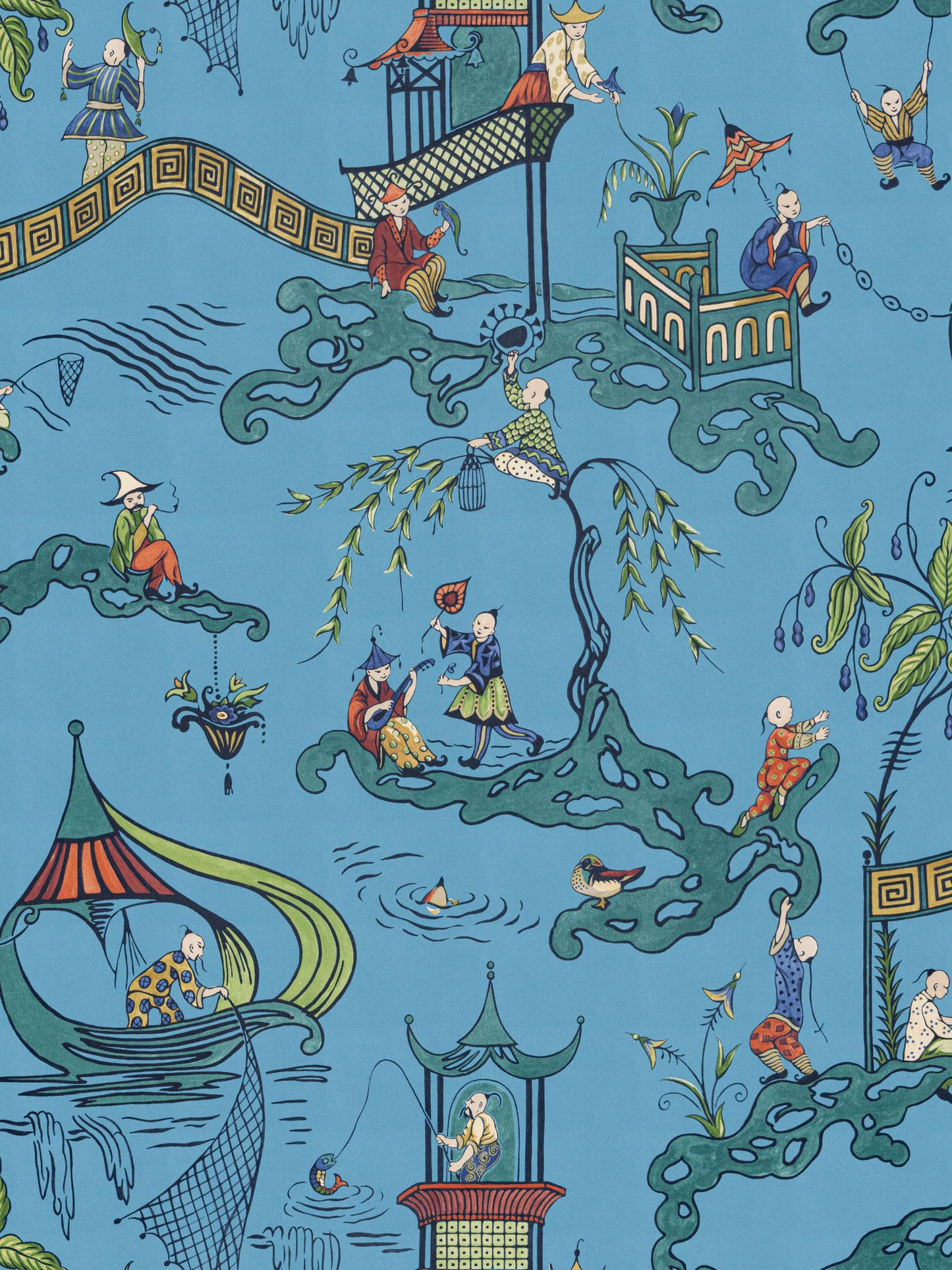 SCALAMANDRE PING - WALLCOVERING CHINOISERIE,SCENIC  COBALT VIRIDIAN   - SCWP16254D0004
