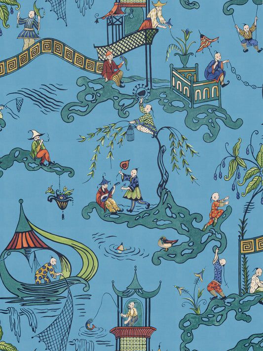 SCALAMANDRE PING - WALLCOVERING CHINOISERIE,SCENIC  COBALT VIRIDIAN   - SCWP16254D0004