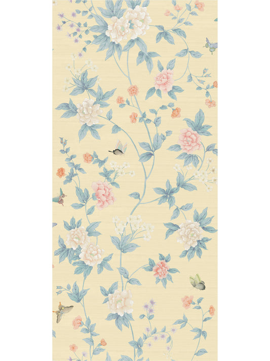 SCALAMANDRE LUOYANG GARDEN SISAL FLORAL  LEMON TEAL   - SCWP88382D0005