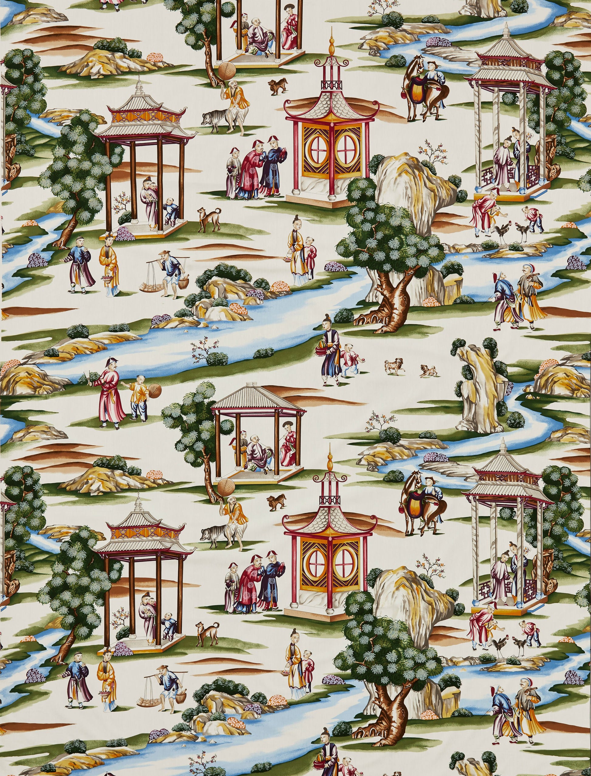 SCALAMANDRE  SHANGHAI COTTON PRINT FABRIC MULTI ON CREAM   - SC 000116264