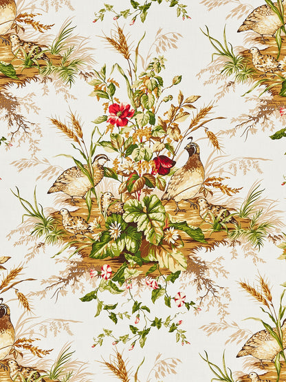 SCALAMANDRE  EDWIN'S COVEY LINEN PRINT FABRIC MULTI ON WHITE   - SC 000116310 NEW SKU # SC163100001