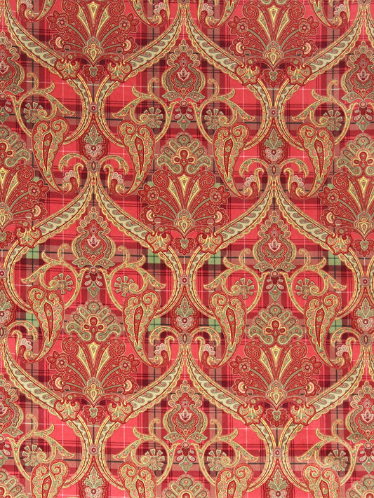 SCALAMANDRE  HIGHLAND FLING PRINTED VELVET FABRIC REDS & PINK   - SC 000116316